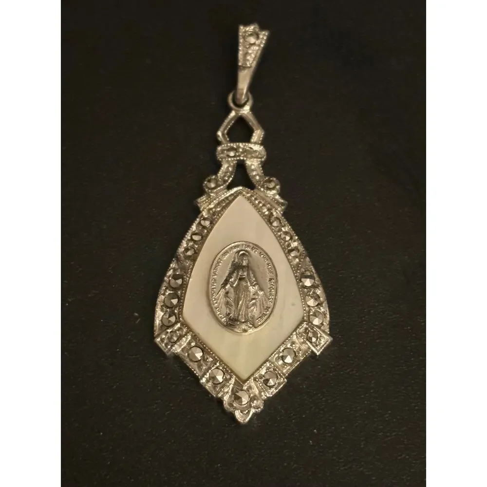 Ann Gale Sterling Marcasite Miraculous Medal Pendant